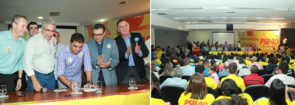 O prefeito de Palmas, Carlos Amastha, se filiou ao Partido Socialista Brasileiro (PSB) nesta sexta-feira, 15, num grande evento político que contou com a participação do presidente nacional do partido, Carlos Siqueira, do presidente da Fundação João Mangabeira, Renato Casagrande, e dezenas de líderes, entre deputados, prefeitos, vereadores e militantes; “Eu combino com o PSB, porque sou realizador, democrático e amo a filosofia socialista”, disse o prefeito, que emendou: “Vamos ganhar a reeleição”; Carlos Siqueira ressaltou que o gestor vem melhorando a vida da população palmense; apesar do partido ser oposição ao governo federal, Amastha garantiu que a parceria com a presidente Dilma Rousseff continua (Foto: Aquiles Lins) O prefeito de Palmas, Carlos Amastha, se filiou ao Partido Socialista Brasileiro (PSB) nesta sexta-feira, 15, num grande evento político que contou com a participação do presidente nacional do partido, Carlos Siqueira, do presidente da Fundação João Mangabeira, Renato Casagrande, e dezenas de líderes, entre deputados, prefeitos, vereadores e militantes; “Eu combino com o PSB, porque sou realizador, democrático e amo a filosofia socialista”, disse o prefeito, que emendou: “Vamos ganhar a reeleição”; Carlos Siqueira ressaltou que o gestor vem melhorando a vida da população palmense; apesar do partido ser oposição ao governo federal, Amastha garantiu que a parceria com a presidente Dilma Rousseff continua