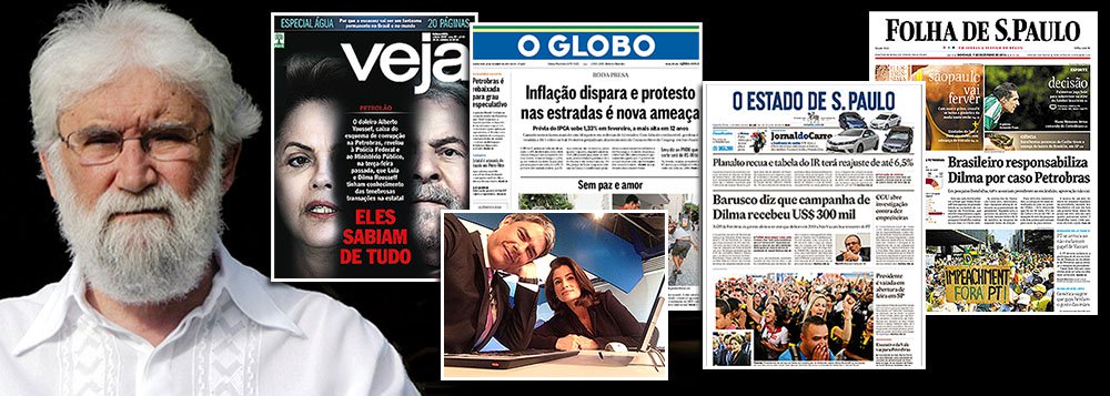 "Essa dramatização que se faz aqui, é feita pela mídia conservadora, golpista, que nunca respeitou um governo popular. Devemos dizer os nomes: é o jornal O Globo, a TV Globo, a Folha de S. Paulo, o Estadão, a perversa e mentirosa revista Veja", diz o teólogo Leonardo Boff; ele afirma ainda que o golpismo reflete apenas a frustração dos derrotados na disputa presidencial de 2014; "É o golpe virtual, que eles fazem pelas redes sociais e pela mídia, inventando e fantasiando, projetando cenários dramáticos, que são projeções daqueles que estão frustrados e não aceitam a derrota do projeto que era antipovo"; Boff afirma ainda que o golpe não passará, em razão da força dos movimentos sociais e de uma nova "consciência política" (Foto: Leonardo Attuch) "Essa dramatização que se faz aqui, é feita pela mídia conservadora, golpista, que nunca respeitou um governo popular. Devemos dizer os nomes: é o jornal O Globo, a TV Globo, a Folha de S. Paulo, o Estadão, a perversa e mentirosa revista Veja", diz o teólogo Leonardo Boff; ele afirma ainda que o golpismo reflete apenas a frustração dos derrotados na disputa presidencial de 2014; "É o golpe virtual, que eles fazem pelas redes sociais e pela mídia, inventando e fantasiando, projetando cenários dramáticos, que são projeções daqueles que estão frustrados e não aceitam a derrota do projeto que era antipovo"; Boff afirma ainda que o golpe não passará, em razão da força dos movimentos sociais e de uma nova "consciência política"