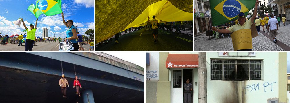 Este é o significado do encolhimento dos protestos contra o governo em todo o País neste domingo, segundo Eduardo Guimarães, do Blog da Cidadania; em São Paulo, em comparação com 15 de março, o número de pessoas diminuiu de 210 mil para 100 mil, segundo o Datafolha; e de 1 milhão para 275 mil, de acordo com a Polícia Militar; "A proliferação de suásticas nazistas, os ataques a bomba a sedes do PT, as cenas assustadoras de bonecos de Dilma e Lula 'enforcados', enfim, os excessos absurdos cometidos em 15/3 mostraram que a opinião desfavorável a Dilma e ao PT pela maioria pode até existir, mas repudia o extremismo. Os protestos de 12 de abril produziram uma boa notícia. Ao minguarem, mostram que a sociedade brasileira não perdeu completamente a racionalidade" (Foto: Gisele Federicce) Este é o significado do encolhimento dos protestos contra o governo em todo o País neste domingo, segundo Eduardo Guimarães, do Blog da Cidadania; em São Paulo, em comparação com 15 de março, o número de pessoas diminuiu de 210 mil para 100 mil, segundo o Datafolha; e de 1 milhão para 275 mil, de acordo com a Polícia Militar; "A proliferação de suásticas nazistas, os ataques a bomba a sedes do PT, as cenas assustadoras de bonecos de Dilma e Lula 'enforcados', enfim, os excessos absurdos cometidos em 15/3 mostraram que a opinião desfavorável a Dilma e ao PT pela maioria pode até existir, mas repudia o extremismo. Os protestos de 12 de abril produziram uma boa notícia. Ao minguarem, mostram que a sociedade brasileira não perdeu completamente a racionalidade"