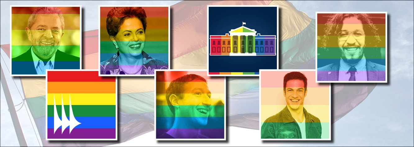 A decisão da Suprema Corte dos Estados Unidos, nesta sexta-feira (26), que tornou o casamento entre pessoas do mesmo sexo garantido pela Constituição em todo o país gerou uma imensa repercussão em todo o mundo. Lideranças políticas, artistas e ativistas comemoraram a iniciativa. Para expressarem seu apoio, através das redes sociais, as pessoas estão alterando a cor de suas fotos de perfis incluindo as cores do arco-iris, símbolo da luta dos homossexuais; no Brasil, os perfis da presidente Dilma e do ex-presidente Lula fizeram a homenagem, além de parlamentares como Jean Wyllys e Jandira Feghali, e artistas como Mateus Solano e Ana Carolina; o fundador e CEO do Facebook, Mark Zuckerberg, também alterou a sua imagem (Foto: Valter Lima) A decisão da Suprema Corte dos Estados Unidos, nesta sexta-feira (26), que tornou o casamento entre pessoas do mesmo sexo garantido pela Constituição em todo o país gerou uma imensa repercussão em todo o mundo. Lideranças políticas, artistas e ativistas comemoraram a iniciativa. Para expressarem seu apoio, através das redes sociais, as pessoas estão alterando a cor de suas fotos de perfis incluindo as cores do arco-iris, símbolo da luta dos homossexuais; no Brasil, os perfis da presidente Dilma e do ex-presidente Lula fizeram a homenagem, além de parlamentares como Jean Wyllys e Jandira Feghali, e artistas como Mateus Solano e Ana Carolina; o fundador e CEO do Facebook, Mark Zuckerberg, também alterou a sua imagem