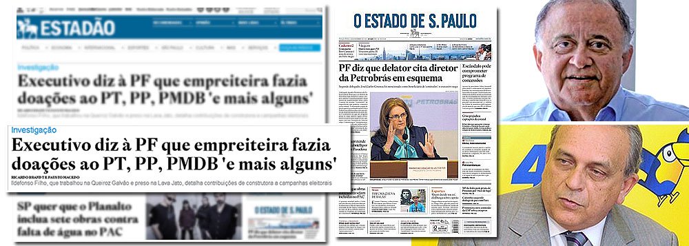 Ao reportar o depoimento de Ildefonso Filho, presidente da empreiteira Queiroz Galvão, à Justiça Federal, o jornal Estado de S. Paulo informa que a construtora fez doações ao PT, PMDB, PP e "mais alguns"; embora exista certo interesse em confinar o escândalo aos partidos da base aliada, Ildefonso Filho foi quem negociou o pagamento de US$ 10 milhões ao ex-presidente nacional do PSDB, Sergio Guerra, para que uma CPI sobre a Petrobras fosse colocada em fogo brando; então, fica combinado: PSDB, a partir de agora, se chama "mais alguns"; detalhe: o empreiteiro não foi questionado sobre o pagamento a Sergio Guerra (Foto: Leonardo Attuch) Ao reportar o depoimento de Ildefonso Filho, presidente da empreiteira Queiroz Galvão, à Justiça Federal, o jornal Estado de S. Paulo informa que a construtora fez doações ao PT, PMDB, PP e "mais alguns"; embora exista certo interesse em confinar o escândalo aos partidos da base aliada, Ildefonso Filho foi quem negociou o pagamento de US$ 10 milhões ao ex-presidente nacional do PSDB, Sergio Guerra, para que uma CPI sobre a Petrobras fosse colocada em fogo brando; então, fica combinado: PSDB, a partir de agora, se chama "mais alguns"; detalhe: o empreiteiro não foi questionado sobre o pagamento a Sergio Guerra