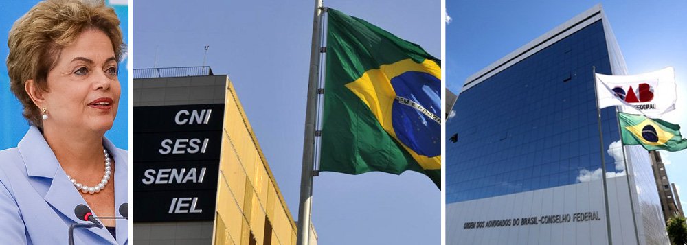 Em manifesto, a Ordem dos advogados do Brasil (OAB) e as Confederações Nacionais da Indústria (CNI), da Agricultura e Pecuária (CNA) e dos Transportes (CNT) se posicionam contra o impeachment a presidente Dilma Rousseff e a favor de um pacto de governabilidade; ato, estimulado por integrantes do governo, busca o apoio de mais oito entidades (Foto: Roberta Namour) Em manifesto, a Ordem dos advogados do Brasil (OAB) e as Confederações Nacionais da Indústria (CNI), da Agricultura e Pecuária (CNA) e dos Transportes (CNT) se posicionam contra o impeachment a presidente Dilma Rousseff e a favor de um pacto de governabilidade; ato, estimulado por integrantes do governo, busca o apoio de mais oito entidades
