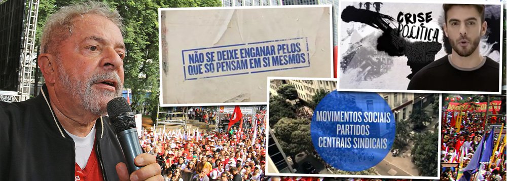 Ex-presidente reconhece a gravidade da crise econômica e pede união nacional para o País encontrar a saída; "O Brasil vai voltar a crescer", assegura Lula, em mensagem gravada ontem para inserção de TV do Partido dos Trabalhadores que será exibida no sábado 22; em inserção veiculada ontem, o partido convida para as manifestações que serão realizadas nesta quinta 20, em defesa da democracia; e em outro vídeo, alerta que, "de uma crise econômica, a maioria sai perdendo", mas que "em uma grave crise política, todos perdem, sem exceção"; "Será que tumultuar a política traz solução para a economia? Não se deixe enganar pelos que só pensam em si mesmos", diz a mensagem, mostrando fotos de líderes da oposição, como Aécio Neves, Carlos Sampaio, Ronaldo Caiado, Agripino Maia e Paulinho da Força (Foto: Gisele Federicce) Ex-presidente reconhece a gravidade da crise econômica e pede união nacional para o País encontrar a saída; "O Brasil vai voltar a crescer", assegura Lula, em mensagem gravada ontem para inserção de TV do Partido dos Trabalhadores que será exibida no sábado 22; em inserção veiculada ontem, o partido convida para as manifestações que serão realizadas nesta quinta 20, em defesa da democracia; e em outro vídeo, alerta que, "de uma crise econômica, a maioria sai perdendo", mas que "em uma grave crise política, todos perdem, sem exceção"; "Será que tumultuar a política traz solução para a economia? Não se deixe enganar pelos que só pensam em si mesmos", diz a mensagem, mostrando fotos de líderes da oposição, como Aécio Neves, Carlos Sampaio, Ronaldo Caiado, Agripino Maia e Paulinho da Força