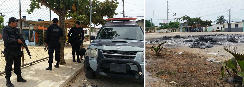 Militares da Radiopatrulha e do Batalhão de Operações Policiais Especiais (Bope) ocuparam, na manhã desta quarta-feira (17), o Conjunto Colibri, em Maceió; um helicóptero também está sendo utilizado; objetivo da ocupação do conjunto é fazer abordagens a suspeitos e garantir a tranquilidade dos moradores que não tiveram participação nos atos de vandalismo registrados ontem (16) (Foto: Voney Malta) Militares da Radiopatrulha e do Batalhão de Operações Policiais Especiais (Bope) ocuparam, na manhã desta quarta-feira (17), o Conjunto Colibri, em Maceió; um helicóptero também está sendo utilizado; objetivo da ocupação do conjunto é fazer abordagens a suspeitos e garantir a tranquilidade dos moradores que não tiveram participação nos atos de vandalismo registrados ontem (16)