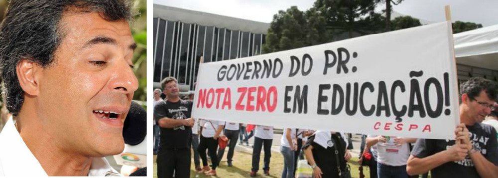 O governador Beto Richa (PSDB) é oficialmente o primeiro gesto do estado a descumprir a lei do Programa de Desenvolvimento da Educação (PDE) desde a sua criação, há uma década; mais do que isso, ao cancelar as turmas do PDE 2015, ele descumpriu um importante item do acordo que pôs fim à greve da educação no estado; "Por conta disso, a APP-Sindicato entrou com pedido de liminar na Justiça exigindo que se cumpra o que é de direito e determinado por lei", afirmou o secretário de comunicação da entidade representativa dos trabalhadores no magistério, Luiz Fernando Rodrigues (Foto: Leonardo Lucena) O governador Beto Richa (PSDB) é oficialmente o primeiro gesto do estado a descumprir a lei do Programa de Desenvolvimento da Educação (PDE) desde a sua criação, há uma década; mais do que isso, ao cancelar as turmas do PDE 2015, ele descumpriu um importante item do acordo que pôs fim à greve da educação no estado; "Por conta disso, a APP-Sindicato entrou com pedido de liminar na Justiça exigindo que se cumpra o que é de direito e determinado por lei", afirmou o secretário de comunicação da entidade representativa dos trabalhadores no magistério, Luiz Fernando Rodrigues