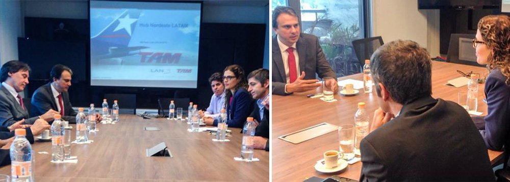 O governador Camilo Santana (PT) esteve em São Paulo, na manhã desta quinta (2), para reunião com a presidenta da TAM, Claudia Sender. Na pauta, as negociações para a implantação do hub da empresa em Fortaleza. O encontro contou também com a participação dos senadores José Pimentel (PT), Tasso Jereissati (PSDB) e Eunício Oliveira (PMDB) (Foto: Rodrigo Rocha) O governador Camilo Santana (PT) esteve em São Paulo, na manhã desta quinta (2), para reunião com a presidenta da TAM, Claudia Sender. Na pauta, as negociações para a implantação do hub da empresa em Fortaleza. O encontro contou também com a participação dos senadores José Pimentel (PT), Tasso Jereissati (PSDB) e Eunício Oliveira (PMDB)