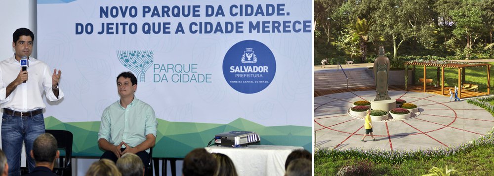 "Procuramos fazer um projeto completo que dialogasse com as principais preocupações no esporte, cultura, lazer, tudo com acessibilidade, e esse será um parque em perfeita sintonia com toda a vizinhança. E sabemos que uma área de 72 hectares precisa de proteção. Quero ver aqui a mesma fotografia que vejo em São Tomé de Paripe, Tubarão, Ribeira e na Barra, com as pessoas voltando a viver a cidade", disse o prefeito ACM Neto (DEM), que assinou a ordem de serviço para início das obras nesta segunda (Foto: Romulo Faro) "Procuramos fazer um projeto completo que dialogasse com as principais preocupações no esporte, cultura, lazer, tudo com acessibilidade, e esse será um parque em perfeita sintonia com toda a vizinhança. E sabemos que uma área de 72 hectares precisa de proteção. Quero ver aqui a mesma fotografia que vejo em São Tomé de Paripe, Tubarão, Ribeira e na Barra, com as pessoas voltando a viver a cidade", disse o prefeito ACM Neto (DEM), que assinou a ordem de serviço para início das obras nesta segunda