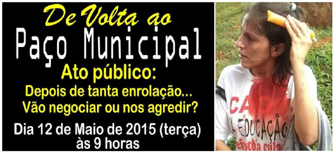 Servidores da educação municipal realizam ato público na manhã desta terça-feira na sede da prefeitura, onde foram agredidos há 20 dias durante confronto com homens da Guarda Civil; greve já dura um mês e sindicato reclama que negociações com o prefeito Paulo Garcia não avançam; no banner de divulgação do protesto os professores perguntam: "Vão negociar ou nos agredir?" (Foto: José Barbacena) Servidores da educação municipal realizam ato público na manhã desta terça-feira na sede da prefeitura, onde foram agredidos há 20 dias durante confronto com homens da Guarda Civil; greve já dura um mês e sindicato reclama que negociações com o prefeito Paulo Garcia não avançam; no banner de divulgação do protesto os professores perguntam: "Vão negociar ou nos agredir?"