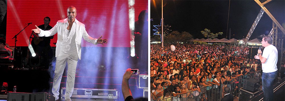 Cantor Alexandre Pires e o grupo Só Pra Contrariar animaram mais de 20 mil palmenses na noite desta quinta-feira, 18; na ocasião, prefeito Carlos Amastha (PP) ressaltou que toda programação de Natal tem como objetivo levar aos palmenses um fim de ano com muita alegria, cultura, atrair visitantes para a Capital e movimentar a economia local; “Palmas vive hoje um novo momento, é fim de ano e ao invés dos palmenses viajarem, nós que estamos recebendo tantas pessoas de fora. Somos referência por este Natal tão lindo”, afirmou Amastha (Foto: Aquiles Lins) Cantor Alexandre Pires e o grupo Só Pra Contrariar animaram mais de 20 mil palmenses na noite desta quinta-feira, 18; na ocasião, prefeito Carlos Amastha (PP) ressaltou que toda programação de Natal tem como objetivo levar aos palmenses um fim de ano com muita alegria, cultura, atrair visitantes para a Capital e movimentar a economia local; “Palmas vive hoje um novo momento, é fim de ano e ao invés dos palmenses viajarem, nós que estamos recebendo tantas pessoas de fora. Somos referência por este Natal tão lindo”, afirmou Amastha