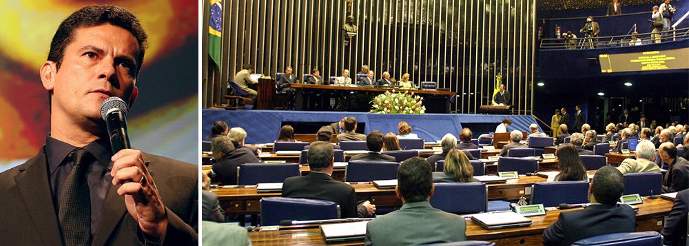 Proposta, idealizada por Moro e pela Associação dos Juízes Federais do Brasil (Ajufe), reduz o uso dos recursos de defesa como forma de impedir a prisão de condenados sentenciados por crimes graves – hediondo e de colarinho branco, em primeira instância; texto foi apresentado pelos senadores Roberto Requião (PMDB-PR), Álvaro Dias (PSDB-PR), Ricardo Ferraço (PMDB-ES), Aloysio Nunes (PSDB-SP) e Gleisi Hoffmann (PT-PR) (Foto: Roberta Namour) Proposta, idealizada por Moro e pela Associação dos Juízes Federais do Brasil (Ajufe), reduz o uso dos recursos de defesa como forma de impedir a prisão de condenados sentenciados por crimes graves – hediondo e de colarinho branco, em primeira instância; texto foi apresentado pelos senadores Roberto Requião (PMDB-PR), Álvaro Dias (PSDB-PR), Ricardo Ferraço (PMDB-ES), Aloysio Nunes (PSDB-SP) e Gleisi Hoffmann (PT-PR)