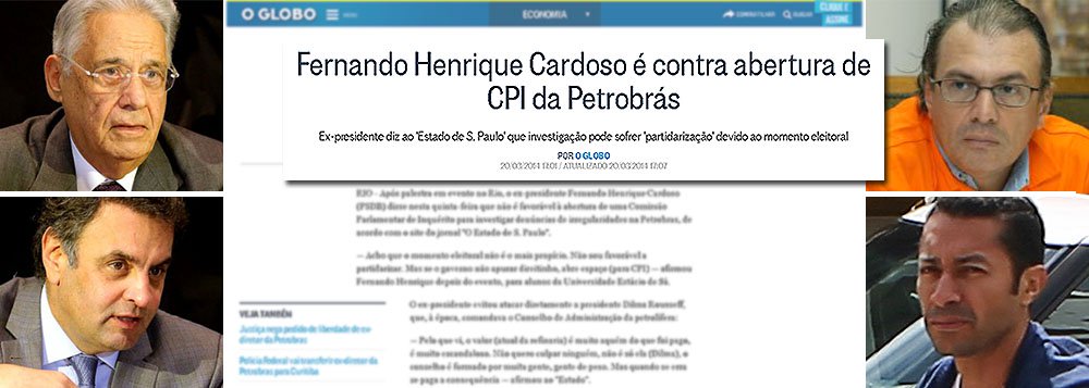Em março deste ano, o ex-presidente Fernando Cardoso Henrique Cardoso divergiu do então candidato Aécio Neves e disse ser contra a instalação de uma CPI da Petrobras; "Acho que o momento eleitoral não é o mais propício. Não sou favorável a partidarizar", afirmou à época; a vontade de Aécio, no entanto, prevaleceu; agora, no momento em que as investigações da Operação Lava Jato avançam, dois personagens emblemáticos da crise, o ex-gerente Pedro Barusco e o lobista Fernando Baiano, afirmaram à Justiça que entraram na Petrobras justamente no governo FHC; se o desejo da sociedade for não deixar "pedra sobre pedra" será inevitável apurar o que ocorreu no passado (Foto: Felipe L. Goncalves) Em março deste ano, o ex-presidente Fernando Cardoso Henrique Cardoso divergiu do então candidato Aécio Neves e disse ser contra a instalação de uma CPI da Petrobras; "Acho que o momento eleitoral não é o mais propício. Não sou favorável a partidarizar", afirmou à época; a vontade de Aécio, no entanto, prevaleceu; agora, no momento em que as investigações da Operação Lava Jato avançam, dois personagens emblemáticos da crise, o ex-gerente Pedro Barusco e o lobista Fernando Baiano, afirmaram à Justiça que entraram na Petrobras justamente no governo FHC; se o desejo da sociedade for não deixar "pedra sobre pedra" será inevitável apurar o que ocorreu no passado