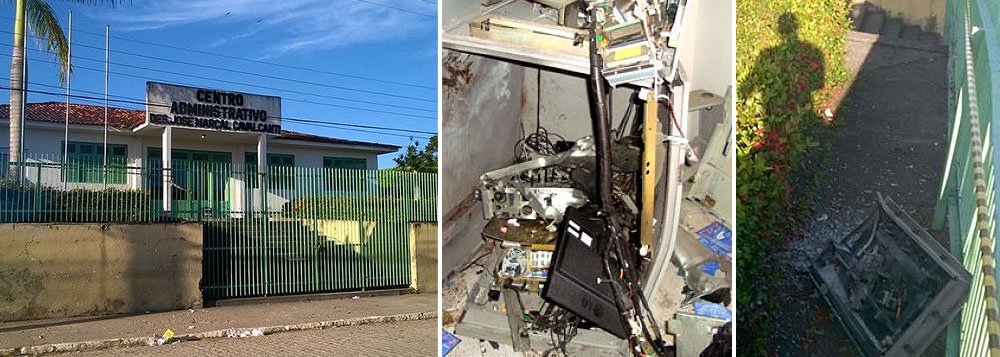O caixa eletrônico que funcionava na sede da Prefeitura de Flexeiras foi explodido; primeiros levantamentos apontam a participação de cinco homens armados; o dinheiro foi levado; câmeras de monitoramento instaladas no prédio da sede municipal devem ajudar a identificar os criminosos (Foto: Voney Malta) O caixa eletrônico que funcionava na sede da Prefeitura de Flexeiras foi explodido; primeiros levantamentos apontam a participação de cinco homens armados; o dinheiro foi levado; câmeras de monitoramento instaladas no prédio da sede municipal devem ajudar a identificar os criminosos