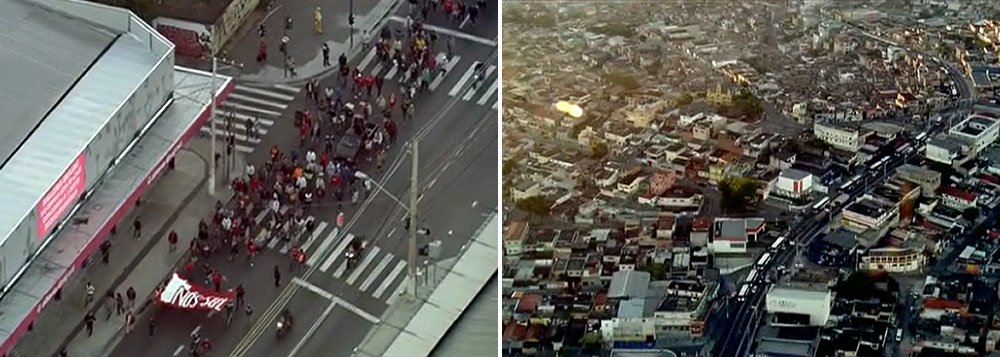Cerca de 400 integrantes do movimento social Nós da Sul, segundo a Polícia Militar, bloqueiam a Avenida Senador Teotônio Vilela, na zona sul da capital paulista. A manifestação segue em direção à subprefeitura da Capela do Socorro, mantendo apenas a faixa do corredor de ônibus liberada ao tráfego de veículos (Foto: Felipe L. Goncalves) Cerca de 400 integrantes do movimento social Nós da Sul, segundo a Polícia Militar, bloqueiam a Avenida Senador Teotônio Vilela, na zona sul da capital paulista. A manifestação segue em direção à subprefeitura da Capela do Socorro, mantendo apenas a faixa do corredor de ônibus liberada ao tráfego de veículos