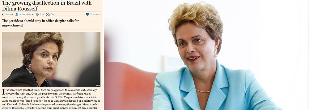 Jornal britânico, que com frequência dispara contra as ações do governo brasileiro, aponta em editorial as razões pelas quais a presidente está em uma "posição precária", mas avalia que, se Dilma Rousseff deixar o poder, "provavelmente seria substituída por um outro político medíocre" (Foto: Gisele Federicce) Jornal britânico, que com frequência dispara contra as ações do governo brasileiro, aponta em editorial as razões pelas quais a presidente está em uma "posição precária", mas avalia que, se Dilma Rousseff deixar o poder, "provavelmente seria substituída por um outro político medíocre"