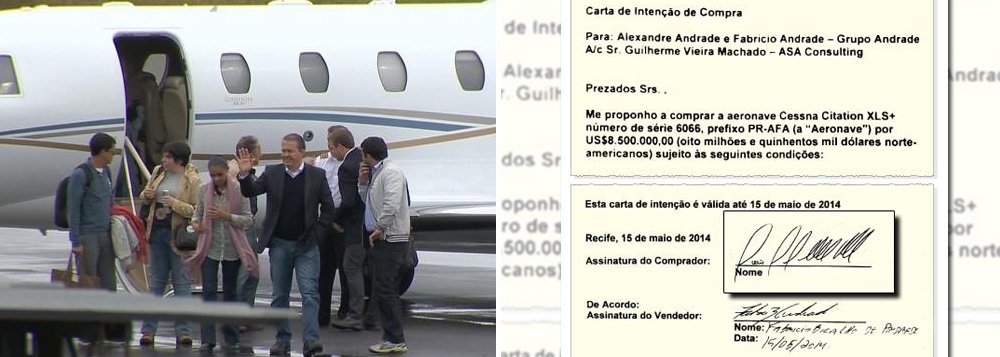 Assinatura do novo proprietário aparece ilegível no contrato de compra do jato da Cessna, usado pela campanha do PSB e que caiu com o ex-governador de Pernambuco Eduardo Campos; negócio firmado em 15 de maio de 2014, por US$ 8,5 milhões, também não foi registrado em cartório; inquérito da Polícia Federal apura que o Citation PR-AFA foi objeto de pagamentos à usina AF Andrade por seis CNPJs, em 16 transferências; Marina Silva também viajou na aeronave, mas seu vice, Beto Albuquerque (PSB-RS), insiste em dizer que as suspeitas "não são problema" do partido; advogados apontam ilegalidade num contrato sem comprador identificado (Foto: Roberta Namour) www.brasil247.com - Assinatura do novo proprietário aparece ilegível no contrato de compra do jato da Cessna, usado pela campanha do PSB e que caiu com o ex-governador de Pernambuco Eduardo Campos; negócio firmado em 15 de maio de 2014, por US$ 8,5 milhões, também não foi registrado em cartório; inquérito da Polícia Federal apura que o Citation PR-AFA foi objeto de pagamentos à usina AF Andrade por seis CNPJs, em 16 transferências; Marina Silva também viajou na aeronave, mas seu vice, Beto Albuquerque (PSB-RS), insiste em dizer que as suspeitas "não são problema" do partido; advogados apontam ilegalidade num contrato sem comprador identificado