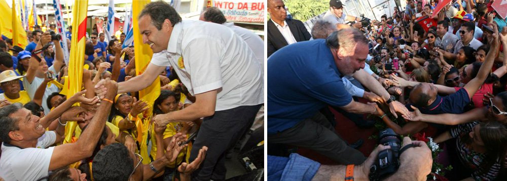 A campanha pelo Governo do Estado de Pernambuco está entre as mais caras do país, ultrapassando os R$ 18 milhões. Os candidatos Paulo Câmara (PSB) e Armando Monteiro Neto (PTB) ocupam, respectivamente, a quinta e décima posição entre os candidatos que mais arrecadaram recursos em dois meses de campanha; de acordo com prestações de contas enviadas ao Tribunal Superior Eleitoral (TSE), Câmara arrecadou R$ 11,6 milhões, enquanto o senador Armando Monteiro Neto declarou ter arrecadado R$ 8,8 milhões, sendo que mais de 50% deste valor teria sido originário do próprio candidato (Foto: Paulo Emílio) A campanha pelo Governo do Estado de Pernambuco está entre as mais caras do país, ultrapassando os R$ 18 milhões. Os candidatos Paulo Câmara (PSB) e Armando Monteiro Neto (PTB) ocupam, respectivamente, a quinta e décima posição entre os candidatos que mais arrecadaram recursos em dois meses de campanha; de acordo com prestações de contas enviadas ao Tribunal Superior Eleitoral (TSE), Câmara arrecadou R$ 11,6 milhões, enquanto o senador Armando Monteiro Neto declarou ter arrecadado R$ 8,8 milhões, sendo que mais de 50% deste valor teria sido originário do próprio candidato