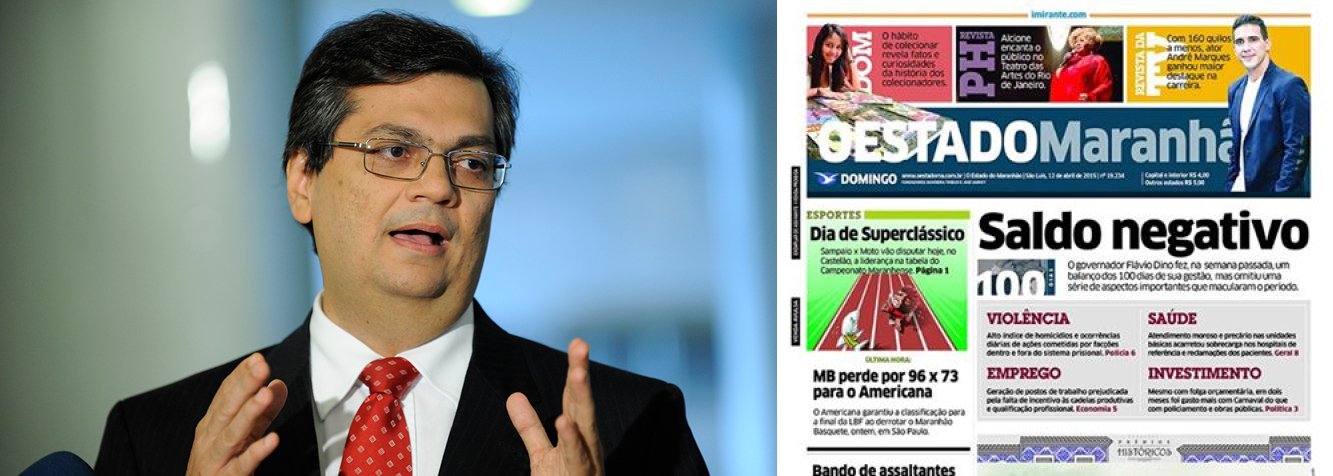 O governo Flávio Dino informou que investiu R$ 103,8 milhões em segurança pública nos meses de janeiro e fevereiro de 2015 e não os R$ 848 mil apontado pelo jornal Estado do Maranhão na edição deste domingo (12); o "confronto" entre jornal dos Sarney e o atual Executivo ocorre em meio a um sistema penitenciário em crise deixado pelo governo Roseana Sarney, com quase 80 mortes nos dois últimos anos da gestão peemedebista (Foto: Leonardo Lucena) O governo Flávio Dino informou que investiu R$ 103,8 milhões em segurança pública nos meses de janeiro e fevereiro de 2015 e não os R$ 848 mil apontado pelo jornal Estado do Maranhão na edição deste domingo (12); o "confronto" entre jornal dos Sarney e o atual Executivo ocorre em meio a um sistema penitenciário em crise deixado pelo governo Roseana Sarney, com quase 80 mortes nos dois últimos anos da gestão peemedebista