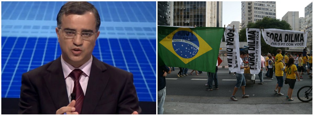 Jornalista diz que "a oposição flertou com os manifestantes, mas não foi ao baile para tirá-los para dançar. Basta ler ou ouvir as entrevistas dos líderes dos manifestantes para ver que se trata de um movimento de direita que assusta até um partido que tem caminhado para a centro-direita, como o PSDB"; para Kennedy Alencar, protestos contra o governo viraram "samba de uma nota só": a reivindicação do impeachment, cujo pedido, ressalta ele, feito sem prova, é golpismo (Foto: Gisele Federicce) Jornalista diz que "a oposição flertou com os manifestantes, mas não foi ao baile para tirá-los para dançar. Basta ler ou ouvir as entrevistas dos líderes dos manifestantes para ver que se trata de um movimento de direita que assusta até um partido que tem caminhado para a centro-direita, como o PSDB"; para Kennedy Alencar, protestos contra o governo viraram "samba de uma nota só": a reivindicação do impeachment, cujo pedido, ressalta ele, feito sem prova, é golpismo