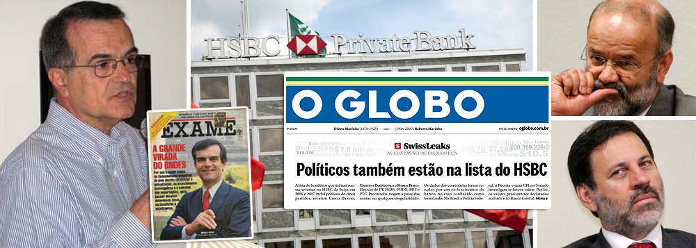 Num novo capítulo do caso Swissleaks, o jornal O Globo revelou que "políticos estão na lista do HSBC", assim, de modo superficial e genérico; o nome mais importante da lista é o do tucano Márcio Fortes, que foi o pai das privatizações, no BNDES, além de tesoureiro de FHC, de José Serra e secretário-geral do PSDB; na lista, ele aparece com US$ 2,5 milhões; se isso não bastasse, Fortes foi também o maior doador individual de campanhas tucanas; o Globo, no entanto, decidiu diluir sua participação no caso, misturando-o com prefeitos e vereadores com contas zeradas; seria esse o comportamento se, de repente, aparecessem contas de tesoureiros petistas, como Delúbio Soares e João Vaccari? (Foto: Leonardo Attuch) Num novo capítulo do caso Swissleaks, o jornal O Globo revelou que "políticos estão na lista do HSBC", assim, de modo superficial e genérico; o nome mais importante da lista é o do tucano Márcio Fortes, que foi o pai das privatizações, no BNDES, além de tesoureiro de FHC, de José Serra e secretário-geral do PSDB; na lista, ele aparece com US$ 2,5 milhões; se isso não bastasse, Fortes foi também o maior doador individual de campanhas tucanas; o Globo, no entanto, decidiu diluir sua participação no caso, misturando-o com prefeitos e vereadores com contas zeradas; seria esse o comportamento se, de repente, aparecessem contas de tesoureiros petistas, como Delúbio Soares e João Vaccari?
