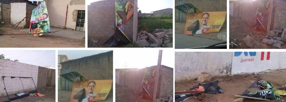 O candidato a governador pelo PMDB, Renan Filho, usou sua página na rede social Facebook para denunciar a destruição de placas de propagandas espalhadas pelo Estado; sem citar nomes, ele postou fotos das placas destruídas e atribui a ação a seus adversários políticos na disputa pelo governo do Estado; placas estavam instaladas em locais próximos aos municípios que estão sendo visitados nesta sexta-feira (5); assessoria jurídica do candidato promete adotar medidas para identificar os responsáveis pela destruição das placas e acioná-los na Justiça eleitoral.
(Foto: Voney Malta) O candidato a governador pelo PMDB, Renan Filho, usou sua página na rede social Facebook para denunciar a destruição de placas de propagandas espalhadas pelo Estado; sem citar nomes, ele postou fotos das placas destruídas e atribui a ação a seus adversários políticos na disputa pelo governo do Estado; placas estavam instaladas em locais próximos aos municípios que estão sendo visitados nesta sexta-feira (5); assessoria jurídica do candidato promete adotar medidas para identificar os responsáveis pela destruição das placas e acioná-los na Justiça eleitoral.