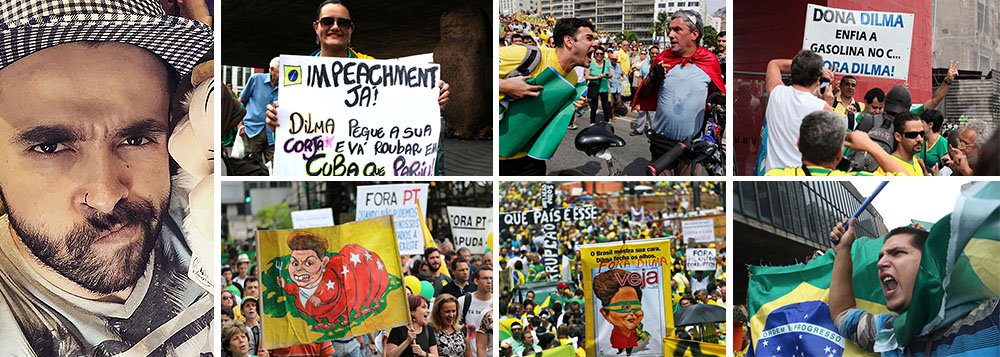 Rafael Esteves relatou no Facebook como foi expulso de um vagão de metrô em São Paulo, no dia das manifestações, porque estava vestindo uma camisa vermelha, aos gritos de "vai pra Cuba" e "comunista bom é comunista morto"; detalhe: Rafael não é petista e usava uma camisa do seriado Friends; além dele, foi também expulsa do vagão uma senhora de 75 anos, que protestou contra os gritos da turma ensandecida; o nome disso, como lembrou a jornalista Conceição Oliveira é fascismo; ou melhor F-A-S-C-I-S-M-O (Foto: Leonardo Attuch) www.brasil247.com - Rafael Esteves relatou no Facebook como foi expulso de um vagão de metrô em São Paulo, no dia das manifestações, porque estava vestindo uma camisa vermelha, aos gritos de "vai pra Cuba" e "comunista bom é comunista morto"; detalhe: Rafael não é petista e usava uma camisa do seriado Friends; além dele, foi também expulsa do vagão uma senhora de 75 anos, que protestou contra os gritos da turma ensandecida; o nome disso, como lembrou a jornalista Conceição Oliveira é fascismo; ou melhor F-A-S-C-I-S-M-O