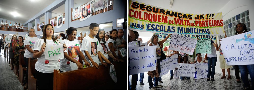 Quatro anos após o assassinato de 12 adolescentes na Escola Municipal Tasso da Silveira, em Realengo, na zona oeste do Rio de Janeiro, moradores da comunidade cobraram mais seguranças nas escolas; a tragédia foi lembrada em uma missa na Paróquia Nossa Senhora de Fátima, no mesmo bairro; fotos das vítimas foram expostas em banners na igreja; a presidenta da Associação dos Anjos de Realengo, Adriana Silveira, mãe da vítima Luiza Paula, criticou a falta de segurança nas escolas e disse que nada mudou desde a tragédia (Foto: Leonardo Lucena) Quatro anos após o assassinato de 12 adolescentes na Escola Municipal Tasso da Silveira, em Realengo, na zona oeste do Rio de Janeiro, moradores da comunidade cobraram mais seguranças nas escolas; a tragédia foi lembrada em uma missa na Paróquia Nossa Senhora de Fátima, no mesmo bairro; fotos das vítimas foram expostas em banners na igreja; a presidenta da Associação dos Anjos de Realengo, Adriana Silveira, mãe da vítima Luiza Paula, criticou a falta de segurança nas escolas e disse que nada mudou desde a tragédia