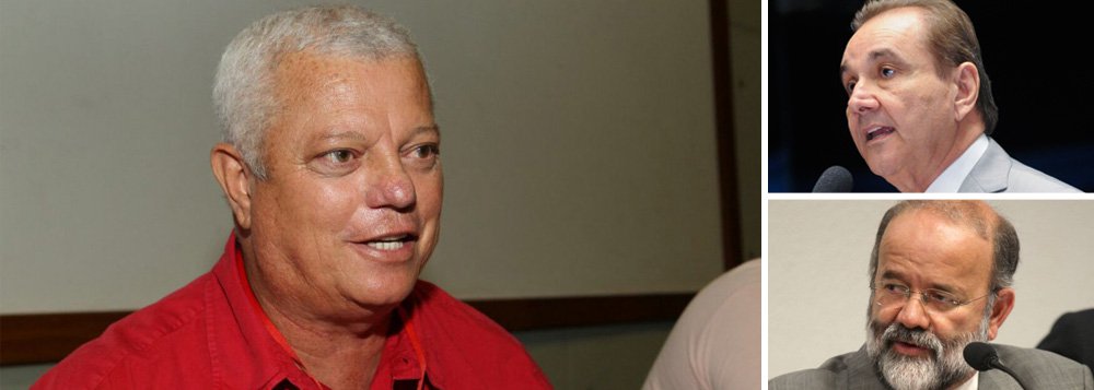 O presidente do PT na Bahia, Everaldo Anunciação, usou o líder nacional do DEM, senador José Agripino Maia, como exemplo para manter o tesoureiro do PT, João Vaccari Neto, que é investigado pela Operação Lava Jato; Agripino, por sua vez, é acusado de ter recebido propina de R$ 1 milhão em contratos de inspeção veicular no Rio Grande do Norte, sua terra natal; "Eu não estou vendo ninguém dizer que tem que afastar o presidente do DEM, do PSDB e do PMDB. Por que o PT? Por que essa ira com o PT?", questiona Everaldo (Foto: Romulo Faro) O presidente do PT na Bahia, Everaldo Anunciação, usou o líder nacional do DEM, senador José Agripino Maia, como exemplo para manter o tesoureiro do PT, João Vaccari Neto, que é investigado pela Operação Lava Jato; Agripino, por sua vez, é acusado de ter recebido propina de R$ 1 milhão em contratos de inspeção veicular no Rio Grande do Norte, sua terra natal; "Eu não estou vendo ninguém dizer que tem que afastar o presidente do DEM, do PSDB e do PMDB. Por que o PT? Por que essa ira com o PT?", questiona Everaldo