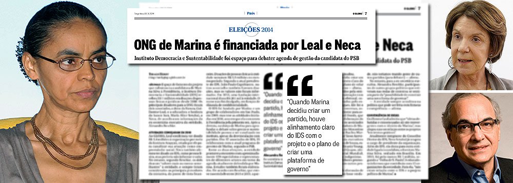 Acionistas do Itaú e da Natura, Neca Setubal e Guilherme Leal bancaram praticamente todos os custos do Instituto Democracia e Sustentabilidade, criado por Marina Silva; ambos deram R$ 6,8 milhões, em cotas idênticas de R$ 3,4 milhões, dos R$ 7 milhões arrecadados pela entidade desde 2010; revelação foi feita pela ex-secretária-executiva da ONG, Alexandra Reschke, ao jornalista Thiago Herdy, do jornal O Globo; tanto o Itaú quanto a Natura foram multados pela Receita Federal durante o governo Dilma; o banco em R$ 18,7 bilhões e a produtora de cosméticos em R$ 628 milhões; Neca, que fala em nome da candidata sobre temas como a independência do Banco Central, também doou mais R$ 1 milhão para outra entidade criada pela ex-senadora, o Instituto Marina Silva (Foto: Leonardo Attuch) www.brasil247.com - Acionistas do Itaú e da Natura, Neca Setubal e Guilherme Leal bancaram praticamente todos os custos do Instituto Democracia e Sustentabilidade, criado por Marina Silva; ambos deram R$ 6,8 milhões, em cotas idênticas de R$ 3,4 milhões, dos R$ 7 milhões arrecadados pela entidade desde 2010; revelação foi feita pela ex-secretária-executiva da ONG, Alexandra Reschke, ao jornalista Thiago Herdy, do jornal O Globo; tanto o Itaú quanto a Natura foram multados pela Receita Federal durante o governo Dilma; o banco em R$ 18,7 bilhões e a produtora de cosméticos em R$ 628 milhões; Neca, que fala em nome da candidata sobre temas como a independência do Banco Central, também doou mais R$ 1 milhão para outra entidade criada pela ex-senadora, o Instituto Marina Silva