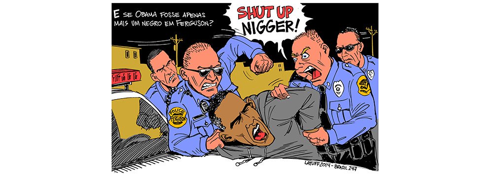 Cartunista Carlos Latuff retrata o caso de racismo em Ferguson, nos EUA; milhares saíram às ruas após decisão que inocentou o policial branco responsável pela morte de um jovem negro no estado do Missouri (Foto: Gisele Federicce) Cartunista Carlos Latuff retrata o caso de racismo em Ferguson, nos EUA; milhares saíram às ruas após decisão que inocentou o policial branco responsável pela morte de um jovem negro no estado do Missouri