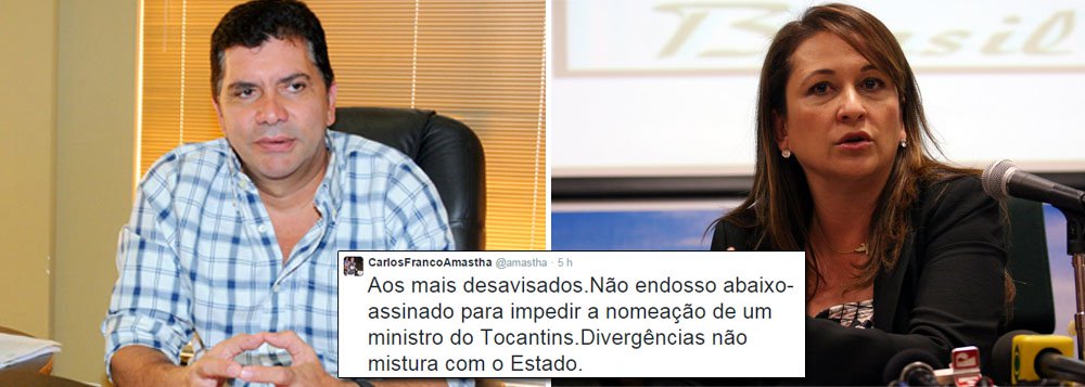 A possível ida da senadora Kátia Abreu (PMDB) para o comando do Ministério da Agricultura ganhou nesta segunda-feira, 24, o apoio de um arquiinimigo político; prefeito de Palmas, Carlos Amastha (PP), que fez dura campanha contra reeleição de Kátia para o Senado, adota postura pragmática sobre o que pode render para Palmas a ida da senadora à Esplanada dos Ministérios; "Aos mais desavisados. Não endosso abaixo-assinado para impedir a nomeação de um ministro do Tocantins. Divergências não mistura com o Estado", afirmou o prefeito em sua conta no Twitter (Foto: Aquiles Lins) A possível ida da senadora Kátia Abreu (PMDB) para o comando do Ministério da Agricultura ganhou nesta segunda-feira, 24, o apoio de um arquiinimigo político; prefeito de Palmas, Carlos Amastha (PP), que fez dura campanha contra reeleição de Kátia para o Senado, adota postura pragmática sobre o que pode render para Palmas a ida da senadora à Esplanada dos Ministérios; "Aos mais desavisados. Não endosso abaixo-assinado para impedir a nomeação de um ministro do Tocantins. Divergências não mistura com o Estado", afirmou o prefeito em sua conta no Twitter