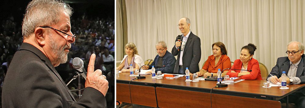 Durante encontro com dirigentes petistas, o ex-presidente Lula disse que o partido deve reagir: "O PT não pode ficar acuado diante dessa agressividade odiosa"; segundo ele, é preciso 'levantar a cabeça e ir à luta'; Lula também defendeu que a sigla aprofunde as relações com os movimentos sociais e apoie as manifestações organizadas via CUT; presidente estadual da legenda em São Paulo, Emídio de Souza, disse que Lula vai "viajar o País": "Ele pediu para militar, buscar nos Estados e municípios o apoio. Pediu para cuidarmos da base social do partido, que é quem votou na gente"; na ocasião, a sigla comandada por Rui Falcão aprovou um Manifesto dos Diretórios Regionais em defesa do partido (Foto: Roberta Namour) Durante encontro com dirigentes petistas, o ex-presidente Lula disse que o partido deve reagir: "O PT não pode ficar acuado diante dessa agressividade odiosa"; segundo ele, é preciso 'levantar a cabeça e ir à luta'; Lula também defendeu que a sigla aprofunde as relações com os movimentos sociais e apoie as manifestações organizadas via CUT; presidente estadual da legenda em São Paulo, Emídio de Souza, disse que Lula vai "viajar o País": "Ele pediu para militar, buscar nos Estados e municípios o apoio. Pediu para cuidarmos da base social do partido, que é quem votou na gente"; na ocasião, a sigla comandada por Rui Falcão aprovou um Manifesto dos Diretórios Regionais em defesa do partido