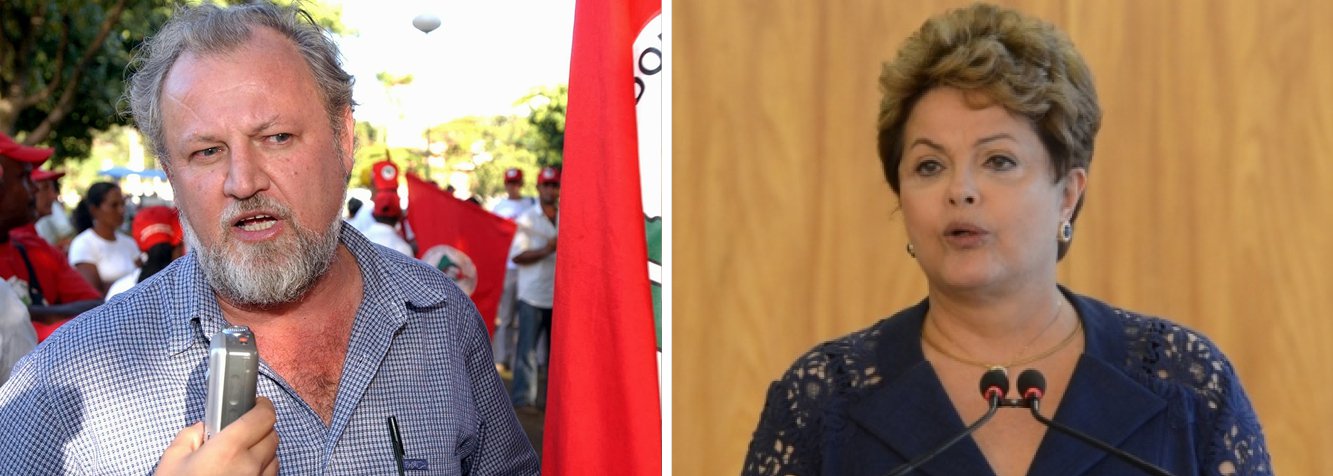 O líder do Movimento dos Sem Terra, João Pedro Stedile, pediu nesta sexta (13), em manifestação no centro do Rio, que a presidente Dilma Rousseff "saia do Palácio" para ouvir os trabalhadores; ele também afirmou que não aceita "infiltração de capitalistas" no governo federal; "Já chega de infiltração de capitalista no governo. Não aceitamos a infiltração de um tal de Levy", disse ele em referência ao ministro da Fazenda; "Não podemos fazer ajuste às custas do trabalhador. A crise que o Brasil vive é culpa dos capitalistas. Não aceitamos a redução do direito da classe trabalhadora. Dilma, saia do palácio e venha para rua ouvir os trabalhadores", defendeu (Foto: Valter Lima) O líder do Movimento dos Sem Terra, João Pedro Stedile, pediu nesta sexta (13), em manifestação no centro do Rio, que a presidente Dilma Rousseff "saia do Palácio" para ouvir os trabalhadores; ele também afirmou que não aceita "infiltração de capitalistas" no governo federal; "Já chega de infiltração de capitalista no governo. Não aceitamos a infiltração de um tal de Levy", disse ele em referência ao ministro da Fazenda; "Não podemos fazer ajuste às custas do trabalhador. A crise que o Brasil vive é culpa dos capitalistas. Não aceitamos a redução do direito da classe trabalhadora. Dilma, saia do palácio e venha para rua ouvir os trabalhadores", defendeu