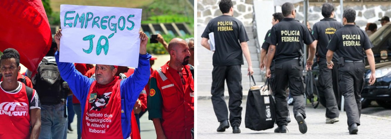 Trabalhadores da indústria naval do Rio de Janeiro fazem um protesto nesta quarta-feria, 4, em frente à sede da Petrobras, no centro da cidade; segundo o presidente do Sindicato dos Metalúrgicos do Rio de Janeiro, Alex Santos, o número de demitidos no setor nos últimos meses pode chegar a 10 mil em todo o Brasil; para os sindicalistas, a Operação Lava Jato precisa punir os culpados pelos casos de corrupção, mas não pode servir de motivo para interromper as obras da Petrobras e causar demissões
(Foto: Paulo Emílio)
Trabalhadores da indústria naval do Rio de Janeiro fazem um protesto nesta quarta-feria, 4, em frente à sede da Petrobras, no centro da cidade; segundo o presidente do Sindicato dos Metalúrgicos do Rio de Janeiro, Alex Santos, o número de demitidos no setor nos últimos meses pode chegar a 10 mil em todo o Brasil; para os sindicalistas, a Operação Lava Jato precisa punir os culpados pelos casos de corrupção, mas não pode servir de motivo para interromper as obras da Petrobras e causar demissões
