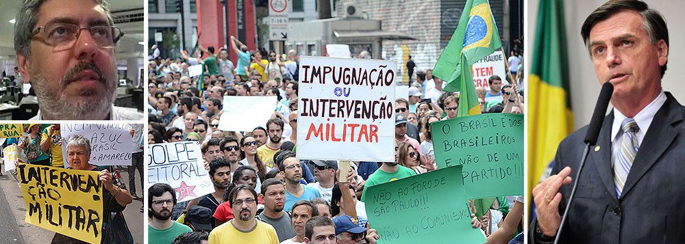 "As concessões diante de um passado abominável têm alto preço no presente e no futuro. O deputado Bolsonaro está aí para provar", diz o colunista Ricardo Melo, da Folha de S. Paulo; "Bolsonaro idolatra o estupro, ofende colegas e faz pouco dos direitos humanos sempre que pode. Um bandido. Seus herdeiros seguem pelo mesmo caminho, clamando pela intervenção militar. Num belo dia, a história pede licença para se repetir" (Foto: Leonardo Attuch) "As concessões diante de um passado abominável têm alto preço no presente e no futuro. O deputado Bolsonaro está aí para provar", diz o colunista Ricardo Melo, da Folha de S. Paulo; "Bolsonaro idolatra o estupro, ofende colegas e faz pouco dos direitos humanos sempre que pode. Um bandido. Seus herdeiros seguem pelo mesmo caminho, clamando pela intervenção militar. Num belo dia, a história pede licença para se repetir"