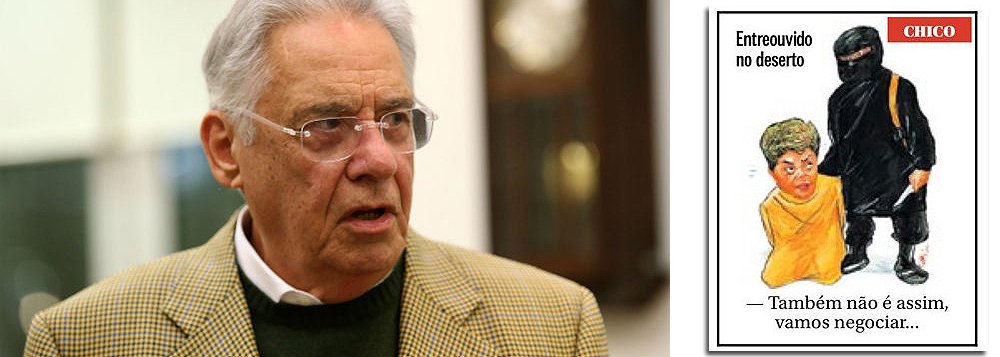 "Quem é o 'Exército Islâmico' do cartunista? A midia, inclusive seus patrões, os Marinho? O 'mercado financeiro'? O PSDB e seu arquivado neolíder, Aécio Neves?", questiona Fernando Brito, editor do Tijolaço, ao comentar a charge de Chico Caruso no último domingo; "Mas a gente poderia citar outros ou imaginar ali, atrás do capuz preto o velho Fernando Henrique Cardoso, aquele que diz que Dilma 'não deve ser salva', talvez porque tenha sido eleita, coisa que os tucanos já não conseguem faz quase 20 anos" (Foto: Leonardo Attuch) "Quem é o 'Exército Islâmico' do cartunista? A midia, inclusive seus patrões, os Marinho? O 'mercado financeiro'? O PSDB e seu arquivado neolíder, Aécio Neves?", questiona Fernando Brito, editor do Tijolaço, ao comentar a charge de Chico Caruso no último domingo; "Mas a gente poderia citar outros ou imaginar ali, atrás do capuz preto o velho Fernando Henrique Cardoso, aquele que diz que Dilma 'não deve ser salva', talvez porque tenha sido eleita, coisa que os tucanos já não conseguem faz quase 20 anos"