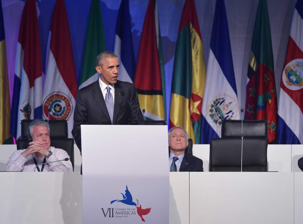 US President Barack Obama speaks at a civil society forum in the sidelines of the Summit of the Americas, at a hotel in Panama City on April 10, 2015. Obama told a forum of Latin American civil society members in Panama on Friday that the days of American (Foto: Leonardo Attuch) US President Barack Obama speaks at a civil society forum in the sidelines of the Summit of the Americas, at a hotel in Panama City on April 10, 2015. Obama told a forum of Latin American civil society members in Panama on Friday that the days of American