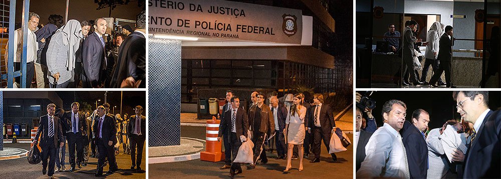 Pelo menos seis presos na Operação Lava Jato, da Polícia Federal, deixaram a carceragem da Superintendência da Policia Federal, em Curitiba, no fim da noite, após decisão da Justiça Federal que concedeu liberdade a 11 dos investigados na sétima fase da Operação Lava Jato; eles deixaram o local os rostos cobertos e seguiram nos carros de seus advogados (Foto: Leonardo Attuch) www.brasil247.com - Pelo menos seis presos na Operação Lava Jato, da Polícia Federal, deixaram a carceragem da Superintendência da Policia Federal, em Curitiba, no fim da noite, após decisão da Justiça Federal que concedeu liberdade a 11 dos investigados na sétima fase da Operação Lava Jato; eles deixaram o local os rostos cobertos e seguiram nos carros de seus advogados