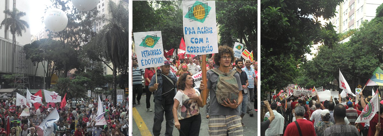 Milhares de manifestantes se reuniram na região centro-sul da capital mineira para protestar em favor da Petrobras; entre os participantes estavam sindicalistas, parlamentares, membros de movimentos sociais e da CUT (Foto: Luis Mauro Queiroz) Milhares de manifestantes se reuniram na região centro-sul da capital mineira para protestar em favor da Petrobras; entre os participantes estavam sindicalistas, parlamentares, membros de movimentos sociais e da CUT