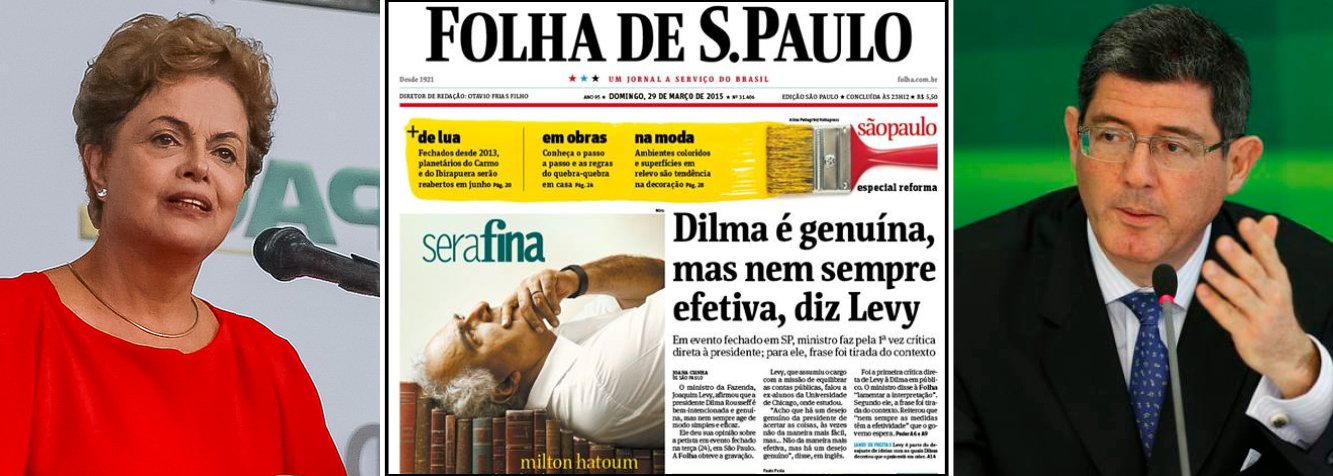 Presidente declarou ter "clareza" de que o ministro da Fazenda foi "mal interpretado" em declaração nos Estados Unidos; jornal Folha de S. Paulo noticiou na manchete de domingo que Levy teria dito que Dilma nem sempre faz as coisas de maneira fácil e efetiva, embora tenha o desejo genuíno de acertar; o ministro, que já havia lamentado o episódio em nota, negou hoje ter criticado a presidente e acrescentou ter "enorme afinidade" com Dilma Rousseff; mercado reage bem ao apoio de Dilma a Levy; dólar e juros caem, bolsa sobe (Foto: Gisele Federicce) Presidente declarou ter "clareza" de que o ministro da Fazenda foi "mal interpretado" em declaração nos Estados Unidos; jornal Folha de S. Paulo noticiou na manchete de domingo que Levy teria dito que Dilma nem sempre faz as coisas de maneira fácil e efetiva, embora tenha o desejo genuíno de acertar; o ministro, que já havia lamentado o episódio em nota, negou hoje ter criticado a presidente e acrescentou ter "enorme afinidade" com Dilma Rousseff; mercado reage bem ao apoio de Dilma a Levy; dólar e juros caem, bolsa sobe
