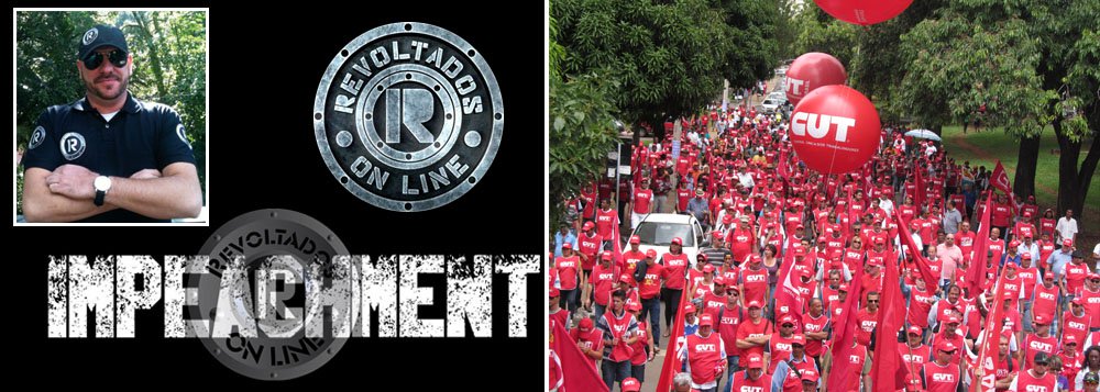 "Tomara que haja confronto", diz Marcelo Reis, que lidera o grupo Revoltados Online, que tentará realizar manifestação simultânea à da Central Única dos Trabalhadores, no Rio de Janeiro e em São Paulo; ele promete também fazer todas as ações possíveis contra o 'sapo barbudo, referindo-se ao ex-presidente Lula; CUT pediu ao governo de São Paulo que garanta a ordem e o direito de manifestações pacíficas (Foto: Roberta Namour) "Tomara que haja confronto", diz Marcelo Reis, que lidera o grupo Revoltados Online, que tentará realizar manifestação simultânea à da Central Única dos Trabalhadores, no Rio de Janeiro e em São Paulo; ele promete também fazer todas as ações possíveis contra o 'sapo barbudo, referindo-se ao ex-presidente Lula; CUT pediu ao governo de São Paulo que garanta a ordem e o direito de manifestações pacíficas