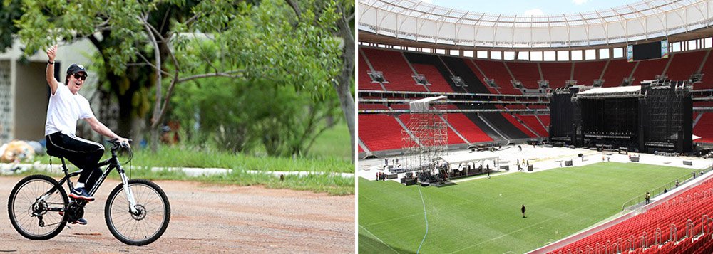 Em Brasília, onde desembarcou neste sábado, o ex-beatle Paul McCartney passeou de bicicleta no Parque da Cidade. Apesar do tempo nublado, o músico inglês parecia se divertir com o passeio, acenou para fãs e ficou no parque até o início da tarde; McCartney se apresentará no Estádio Nacional Mané Garrincha no domingo às 20h pela turnê 'Out There!' (Foto: Romulo Faro) Em Brasília, onde desembarcou neste sábado, o ex-beatle Paul McCartney passeou de bicicleta no Parque da Cidade. Apesar do tempo nublado, o músico inglês parecia se divertir com o passeio, acenou para fãs e ficou no parque até o início da tarde; McCartney se apresentará no Estádio Nacional Mané Garrincha no domingo às 20h pela turnê 'Out There!'