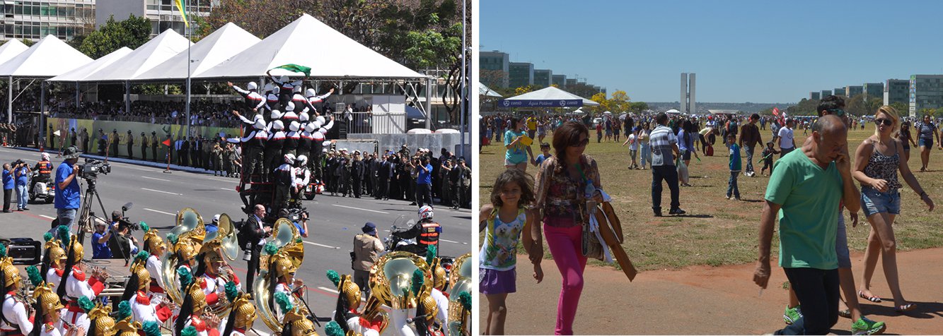 O desfile em comemoração à Independência do Brasil virou um programa de domingo para famílias; cerca de 30 mil pessoas, de acordo com a Polícia Militar do Distrito Federal, acompanharam o evento; aproximadamente 1,3 mil homens da Polícia Militar fizeram a segurança. (Foto: Voney Malta) O desfile em comemoração à Independência do Brasil virou um programa de domingo para famílias; cerca de 30 mil pessoas, de acordo com a Polícia Militar do Distrito Federal, acompanharam o evento; aproximadamente 1,3 mil homens da Polícia Militar fizeram a segurança.