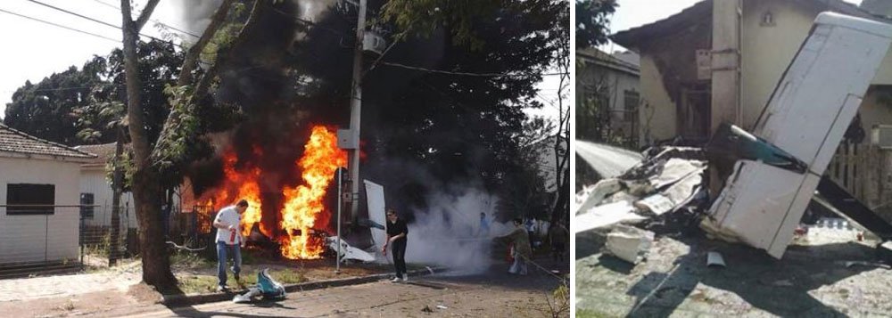 Um avião particular caiu sobre uma casa no centro de Curitiba, nas proximidades do Aeroporto do Bacacheri; o monomotor saiu do aeroporto em direção ao Aeroporto 14 Bis, em Londrina, interior do Paraná, e caiu um minuto depois; o piloto e o copiloto morreram no local do acidente; as informações são do Corpo de Bombeiros e do Aeroporto do Bacacheri (Foto: Leonardo Lucena) Um avião particular caiu sobre uma casa no centro de Curitiba, nas proximidades do Aeroporto do Bacacheri; o monomotor saiu do aeroporto em direção ao Aeroporto 14 Bis, em Londrina, interior do Paraná, e caiu um minuto depois; o piloto e o copiloto morreram no local do acidente; as informações são do Corpo de Bombeiros e do Aeroporto do Bacacheri
