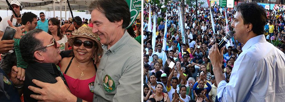 A disputa eleitoral pelo Governo do Ceará pode ir para o segundo turno. Segundo pesquisa Datafolha divulgada nesta quarta-feira (3), Camilo Santana (PT), que é apoiado pelo governador Cid Gomes (Pros) subiu doze pontos percentuais e agora aparece com 31% das intenções de voto; apesar de uma queda de seis pontos, o senador Eunicio Oliveira (PMDB) segue na liderança com 41%; já Eliane Novais (PSB) caiu de 7% para 4% e Ailton Lopes (PSOL) passou de 4% para 2% (Foto: Paulo Emílio) A disputa eleitoral pelo Governo do Ceará pode ir para o segundo turno. Segundo pesquisa Datafolha divulgada nesta quarta-feira (3), Camilo Santana (PT), que é apoiado pelo governador Cid Gomes (Pros) subiu doze pontos percentuais e agora aparece com 31% das intenções de voto; apesar de uma queda de seis pontos, o senador Eunicio Oliveira (PMDB) segue na liderança com 41%; já Eliane Novais (PSB) caiu de 7% para 4% e Ailton Lopes (PSOL) passou de 4% para 2%