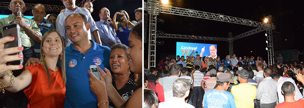 Sandoval Cardoso e Eduardo Gomes, da coligação "A mudança que a gente vê" começaram o domingo, 31, com uma carreata em Maurilândia, a única cidade do Bico do Papagaio que não era ligada por asfalto com o restante do Estado; governador anunciou também o início das obras da pavimentação da estrada que liga Maurilândia a Tocantinópolis; Sandoval destacou obras do governo em Araguatins; "Nestes cinco meses, já recuperamos as ruas, estamos duplicando a capacidade do hospital municipal, estamos finalizando as estradas ligando a Buriti e a Ananás, refizemos o asfalto ligando a IFTO e no nosso próximo mandato vamos implantar o maior programa de incentivo à qualificação dos jovens", afirmou (Foto: Aquiles Lins) Sandoval Cardoso e Eduardo Gomes, da coligação "A mudança que a gente vê" começaram o domingo, 31, com uma carreata em Maurilândia, a única cidade do Bico do Papagaio que não era ligada por asfalto com o restante do Estado; governador anunciou também o início das obras da pavimentação da estrada que liga Maurilândia a Tocantinópolis; Sandoval destacou obras do governo em Araguatins; "Nestes cinco meses, já recuperamos as ruas, estamos duplicando a capacidade do hospital municipal, estamos finalizando as estradas ligando a Buriti e a Ananás, refizemos o asfalto ligando a IFTO e no nosso próximo mandato vamos implantar o maior programa de incentivo à qualificação dos jovens", afirmou