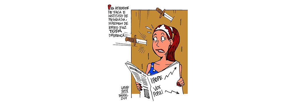 Charge do cartunista Carlos Latuff ironiza as pequenas variações do desempenho dos candidatos nas pesquisas eleitorais, sob o argumento da margem de erro (Foto: Gisele Federicce) www.brasil247.com - Charge do cartunista Carlos Latuff ironiza as pequenas variações do desempenho dos candidatos nas pesquisas eleitorais, sob o argumento da margem de erro