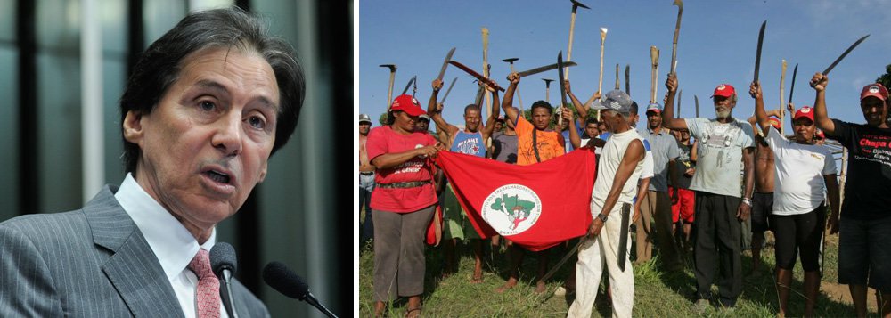 A assessoria do senador e candidato ao governo do Ceará, Eunício Oliveira (PMDB), confirmou que a fazenda ocupada por trabalhadores sem-terra pertence ao parlamentar; segundo o Movimento dos Trabalhadores Rurais Sem Terra (MST), cerca de 3 mil famílias ocuparam a área de 20 mil hectares na maior ocupação feita em Goiás nos últimos dez anos; em nota, a equipe de Oliveira garante que a propriedade rural, localizada entre as cidades goianas de Alexânia e Corumbá, é produtiva e opera há mais de 25 anos em uma região livre de conflitos agrários (Foto: Leonardo Attuch) A assessoria do senador e candidato ao governo do Ceará, Eunício Oliveira (PMDB), confirmou que a fazenda ocupada por trabalhadores sem-terra pertence ao parlamentar; segundo o Movimento dos Trabalhadores Rurais Sem Terra (MST), cerca de 3 mil famílias ocuparam a área de 20 mil hectares na maior ocupação feita em Goiás nos últimos dez anos; em nota, a equipe de Oliveira garante que a propriedade rural, localizada entre as cidades goianas de Alexânia e Corumbá, é produtiva e opera há mais de 25 anos em uma região livre de conflitos agrários