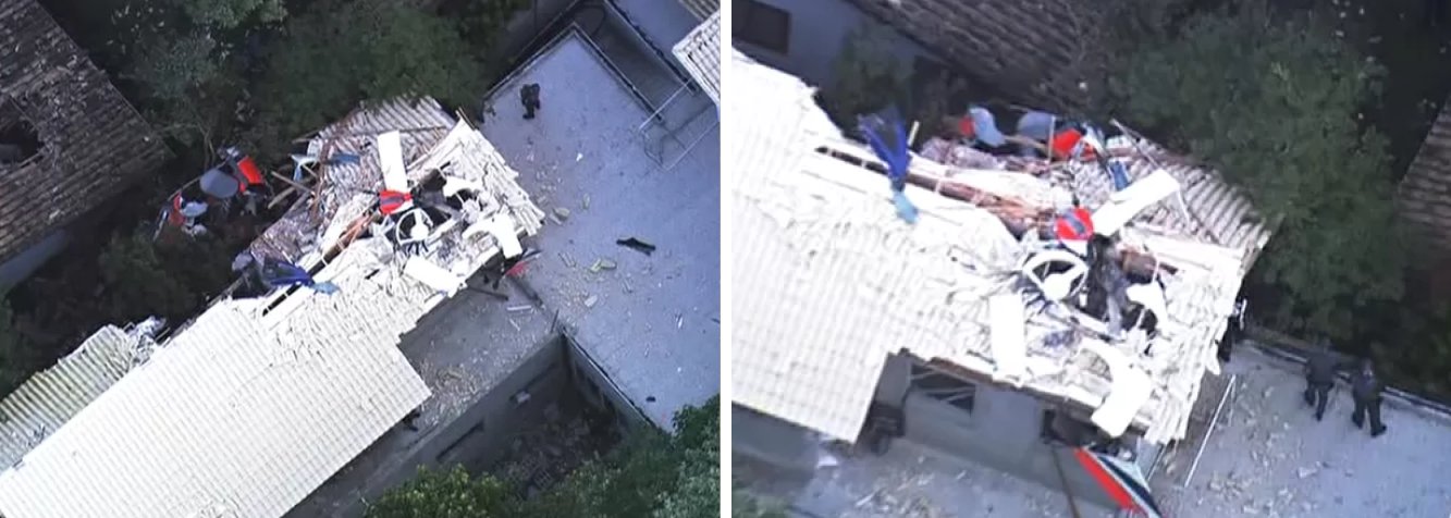 Aeronave caiu sobre uma obra em Barueri, na região metropolitana de São Paulo; a queda do helicóptero, ainda não esclarecida, caiu sobre o telhado de uma casa em construção; não há informações sobre feriados entre quem estava em terra (Foto: Gisele Federicce) Aeronave caiu sobre uma obra em Barueri, na região metropolitana de São Paulo; a queda do helicóptero, ainda não esclarecida, caiu sobre o telhado de uma casa em construção; não há informações sobre feriados entre quem estava em terra
