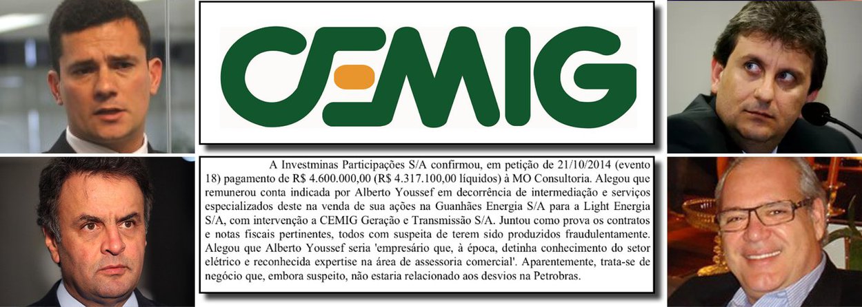 Estratégia tucana de trabalhar pelo impeachment da presidente Dilma Rousseff, conforme sinaliza a nota divulgada neste sábado pelo senador Aécio Neves (PSDB/MG), esbarra num inquérito policial citado pelo juiz Sergio Moro, em seu despacho que resultou na prisão de empreiteiros e do ex-diretor da Petrobras, Renato Duque; trata-se do inquérito 5045104-39.2014.404.7000, que investiga uma comissão de R$ 4,6 milhões paga pelo empresário Pedro Paulo Leoni Ramos ao doleiro Alberto Youssef, na venda de pequenas centrais hidrelétricas à Light, controlada pela Cemig; em seu despacho, o juiz Moro afirma: "trata-se de negócio que, embora suspeito, não estaria relacionado aos desvios na Petrobras"; a questão é: na Cemig pode? (Foto: Leonardo Attuch) Estratégia tucana de trabalhar pelo impeachment da presidente Dilma Rousseff, conforme sinaliza a nota divulgada neste sábado pelo senador Aécio Neves (PSDB/MG), esbarra num inquérito policial citado pelo juiz Sergio Moro, em seu despacho que resultou na prisão de empreiteiros e do ex-diretor da Petrobras, Renato Duque; trata-se do inquérito 5045104-39.2014.404.7000, que investiga uma comissão de R$ 4,6 milhões paga pelo empresário Pedro Paulo Leoni Ramos ao doleiro Alberto Youssef, na venda de pequenas centrais hidrelétricas à Light, controlada pela Cemig; em seu despacho, o juiz Moro afirma: "trata-se de negócio que, embora suspeito, não estaria relacionado aos desvios na Petrobras"; a questão é: na Cemig pode?