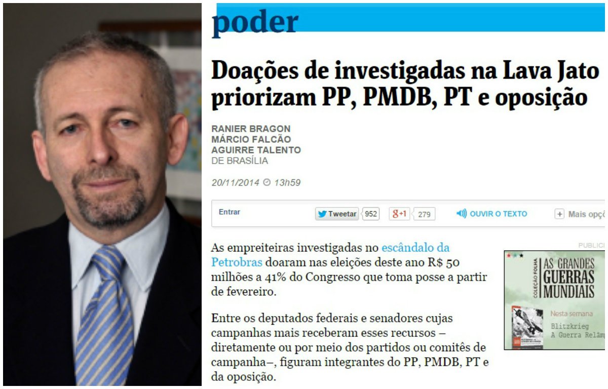 Jornalista Luciano Martins Costa diz que "tentativa de concentrar as acusações no núcleo governista ganha um caso patético" na Folha de S. Paulo, que protege a oposição; em artigo, ele questiona: "Alguém pode imaginar um título como 'Aécio Neves foi financiado por empresas investigadas na Lava Jato'? Ou 'José Serra também recebeu doações de empreiteira na Lava Jato'?" (Foto: Gisele Federicce) Jornalista Luciano Martins Costa diz que "tentativa de concentrar as acusações no núcleo governista ganha um caso patético" na Folha de S. Paulo, que protege a oposição; em artigo, ele questiona: "Alguém pode imaginar um título como 'Aécio Neves foi financiado por empresas investigadas na Lava Jato'? Ou 'José Serra também recebeu doações de empreiteira na Lava Jato'?"